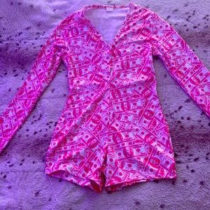 Pink Money Print Romper